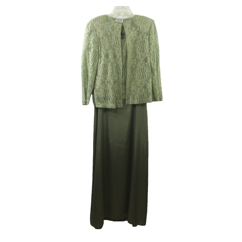 Xscape Evening Gown Size 14 Joanna Chen 2-Piece Mint Green Maxi & Crochet Jacket
